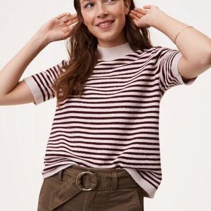 Loft Striped Mockneck Short Sleeve Sweater